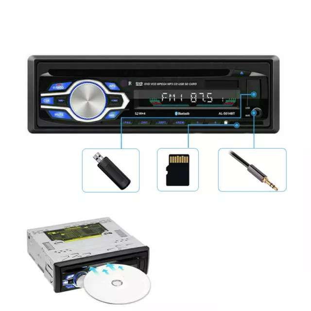 Single 1 Din Car Radio DVD CD MP3 Player Audio Stereo USB FM Bluetooth In-dash