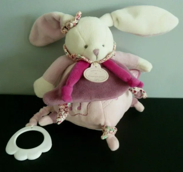 M2. DOUDOU ET COMPAGNIE LAPIN MUSICAL CERISE ROSE MAUVE VIOLET MUSIQUE 16cm TTBE