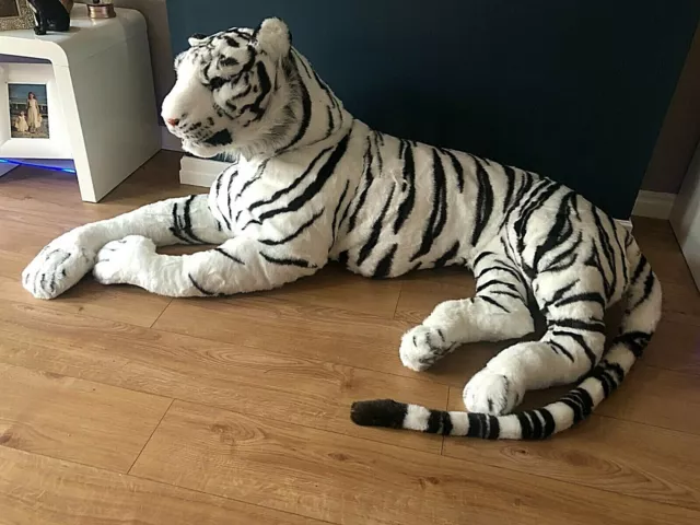 Peluche tigre blanc géant sale