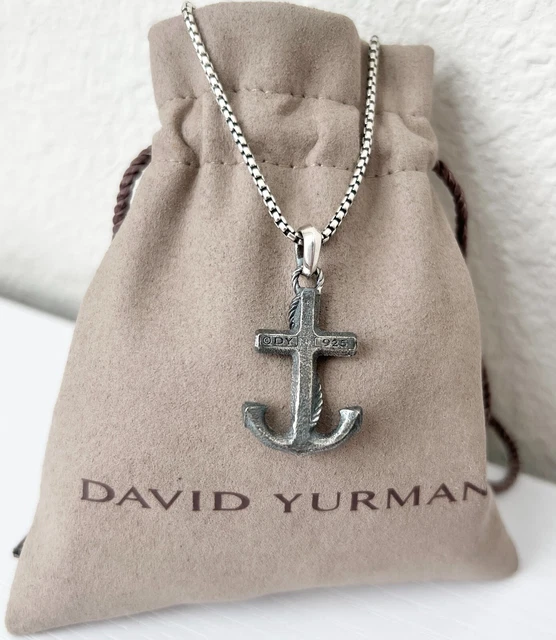David Yurman Sterling Silver Anchor with 19-20" Box Chain Necklace for Men