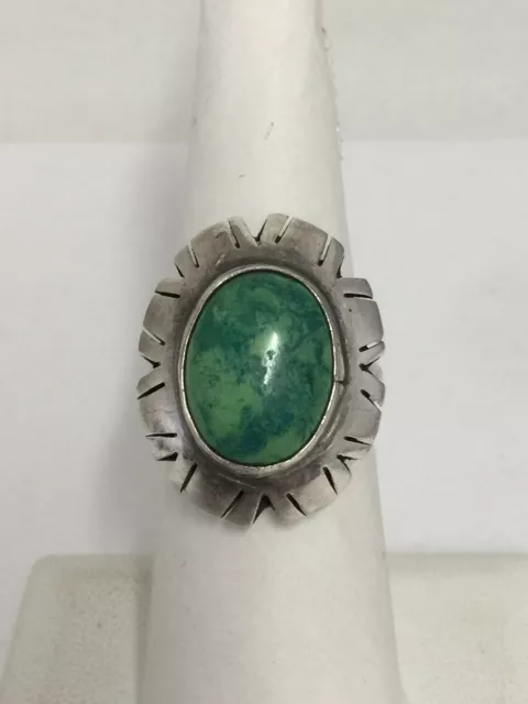 Vintage Parrot Green Agate Ring Size 7 ILH Mexico Sterling