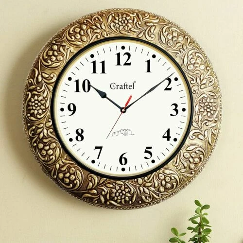 Artisanal Métal Laiton Vintage Antique Horloge Murale Montre (18-inch, Doré)