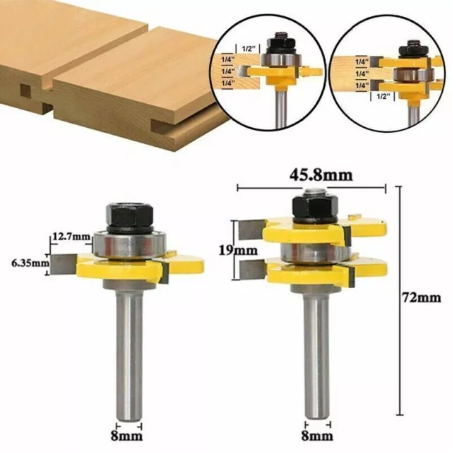 2 tlg Nut und Federfräser Set 8 mm Schaft Holz Fräser Holzbearbeitung Werkzeug.