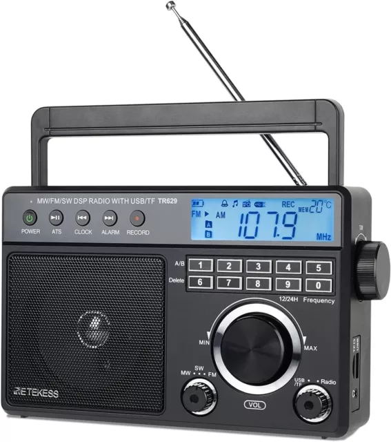 Retekess TR629 Poste Radio Portable,Dab Radio Piles,FM AM SW, USB Micro Carte SD