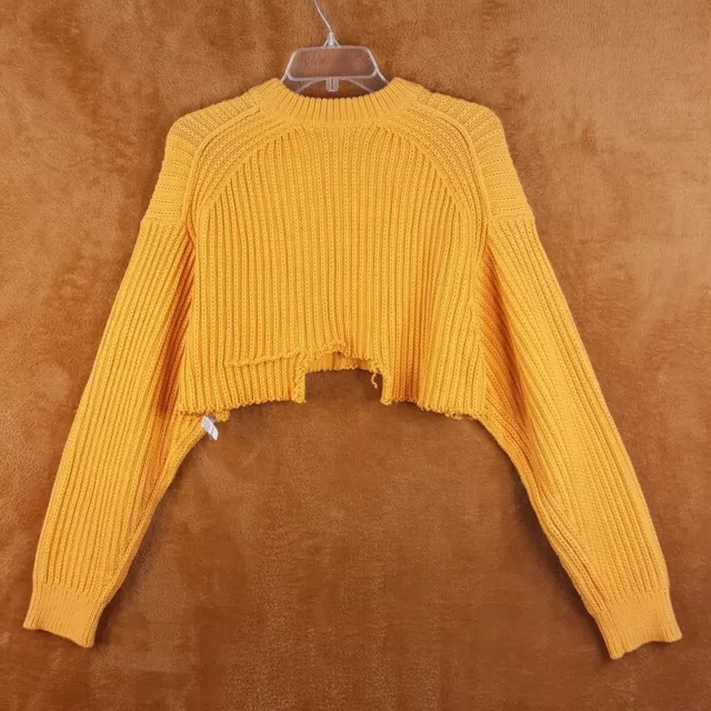 ACNE STUDIOS Womens Sweater XS Orange Pullover Ribbed Crop Cut Off Heavyweight 3
