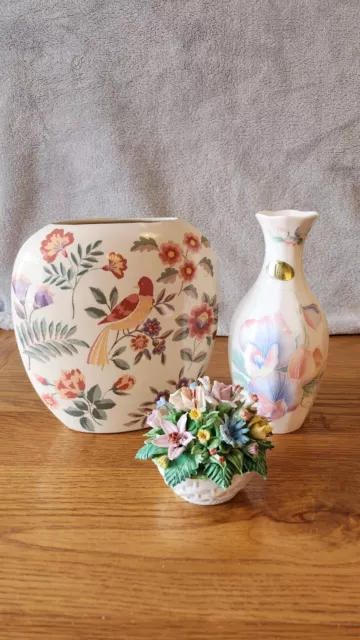 X3 Floral Ceramic Job Lot, X2 Vases and X1 Ornament Incl. Aynsley & Kimiko Ikeda