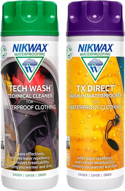 Nikwax Tech Wash & TX Direct 300ml Twin Pack Reinigung Wasserdicht Outdoor Jacke