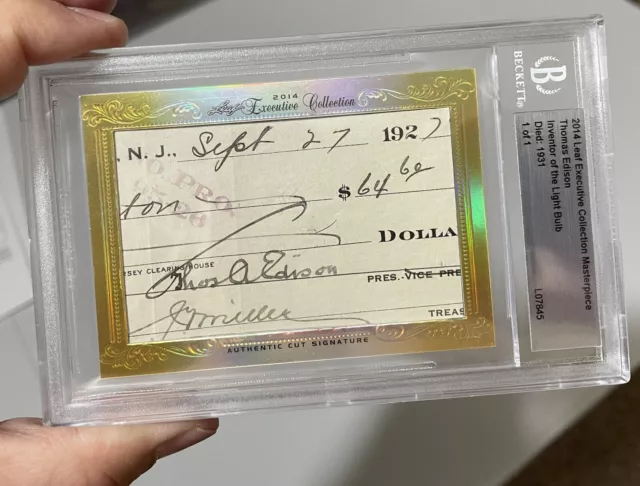 2014 Leaf Executive Thomas Edison Cut Auto Signed Check 1/1 PSA DNA JSA BECKETT