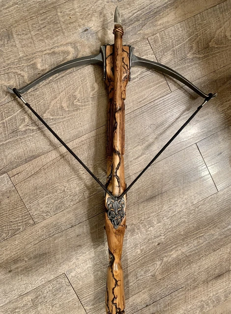 fracked antique style wooden crossbow, decor