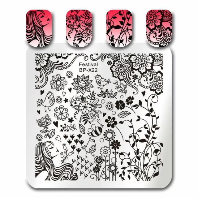 Born Pretty Art Ongles Timbre Gabarits Nail Art Tampon Festival Fleur Bird