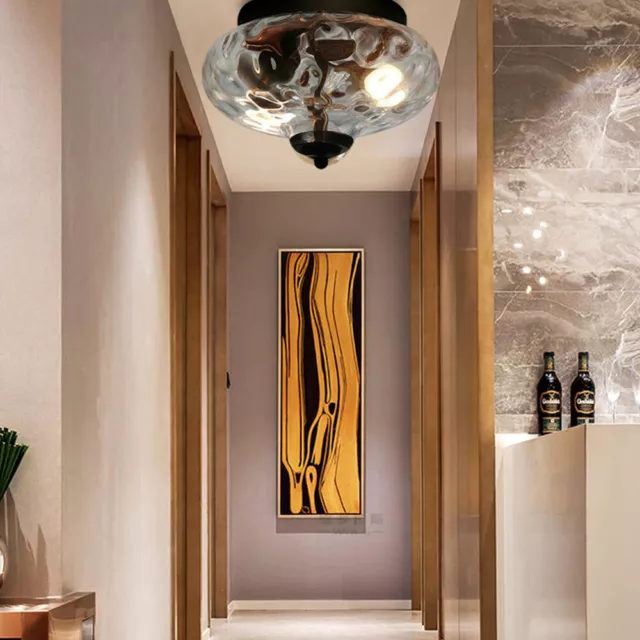 Modern Flush Mount Ceiling Light Oval Pineapple Crystal Glass Shade Lamp Fixture