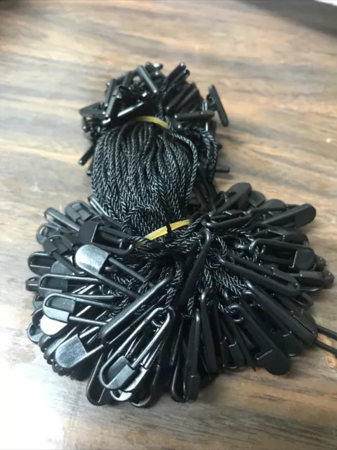 X 100 Garments Price Hang Tag Polyester Cord With Safety Pin And Bar Clasp Black