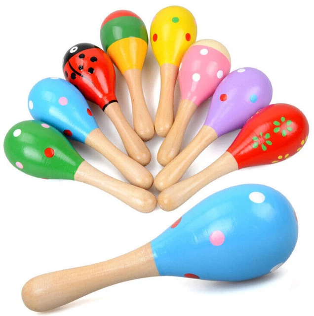 10X HOLZ BUNTE Maraca Holz Rassel Musical Baby Shaker Für Kinder
