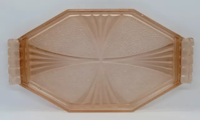 Pink glass vintage Art Deco antique geometric design plate platter tray B