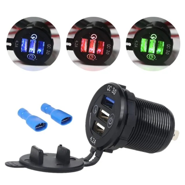 3 Port USB Car Charger Adapter Mini Lighter Fast Charge Switch QC3.0