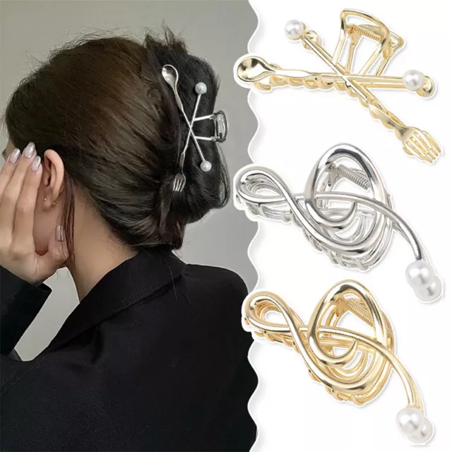 Metal Pearl Geometric Hair Claw Ponytail Shark Clip Hair Accessories Hollow Out❶