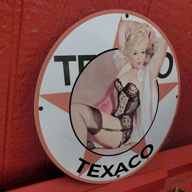 Vintage Texaco Gasoline Fuel Filling Station Porcelain Gas & Oil Pump Sign
