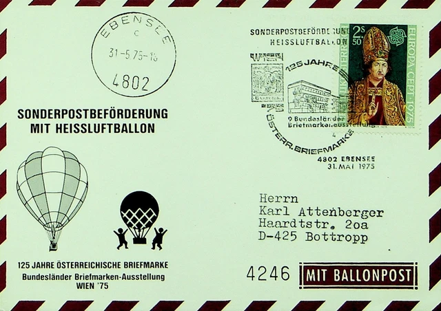 Österreich 1975 Wien Ausstellung Spezial Balloon Postkarte W/2.50s Sich Germany