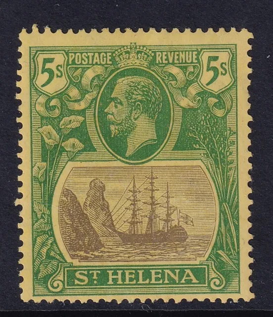 St.helena Sg110 1927 5/= Grey & Green/Yellow Mtd Mint