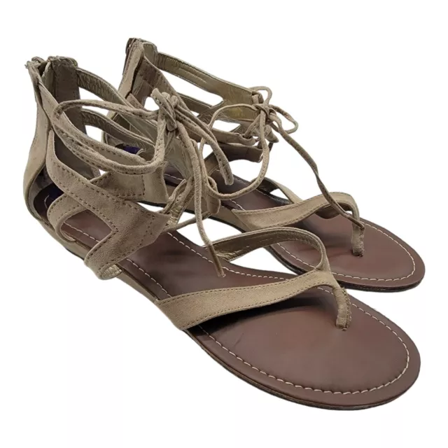 Carlos By Carlos Santana Women Lacey-2 Gladiator Sandals Beige Flat Heel Zip 8.5