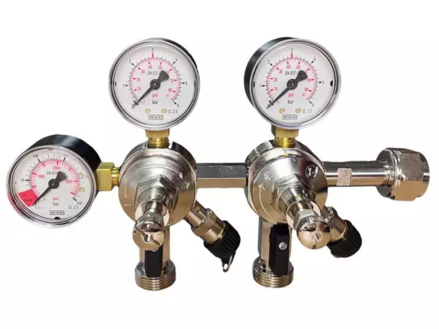 Co2 Doppel-Druckminderer 2x Druckanzeige Manometer 3bar für Bier-Zapfanlage