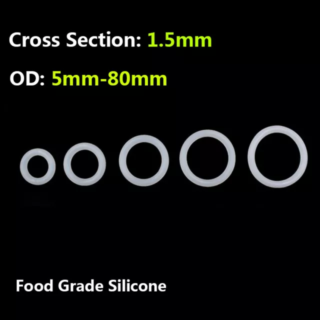 White Silicone Cross Section 1.5mm Food Grade O Rings Seals Washers O.D 5mm-80mm