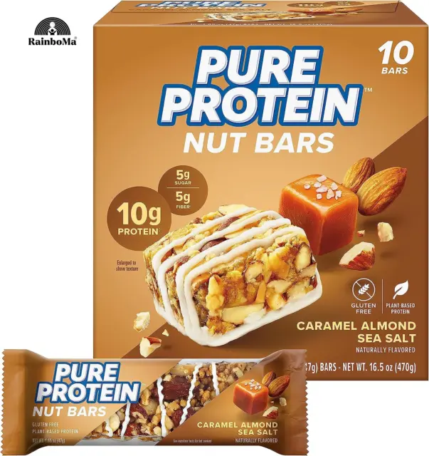 Pure Protein Nut Bars, Caramel Almond Sea Salt, 10G Protein, Gluten Free, Low Su