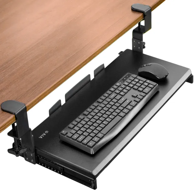 VIVO Black Clamp-on Height Adjustable Keyboard and Mouse Under Desk Slider Tray