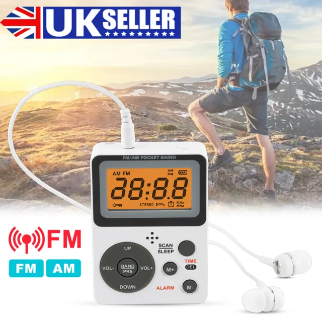 Portable LCD Digital Radio Mini Pocket AM FM Personal Stereo Radio Clock Alarm