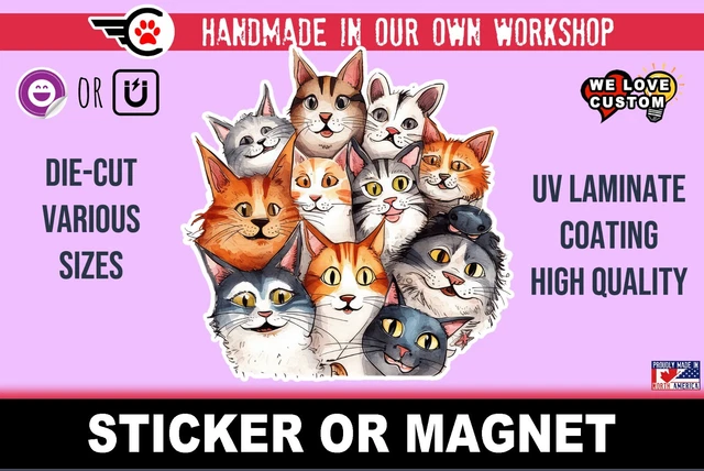 Cats Die-Cut sticker or magnet in various widths, 3" to 9"