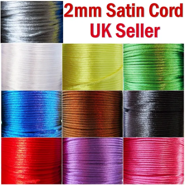 Satin Cord 2mm Rattail Knotting Thread 10m 30m 50m Sewing Craft Bracelet Making