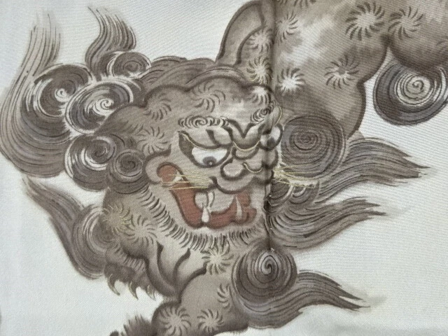 6522956: JAPANESE KIMONO / ANTIQUE MENS HAORI / TSUMUGI / LION (lining)