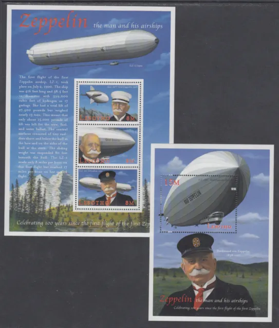 Lesotho Sc 1225/1230 MNH. 2000 Zeppelin, Railways, 2 cplt sets VF