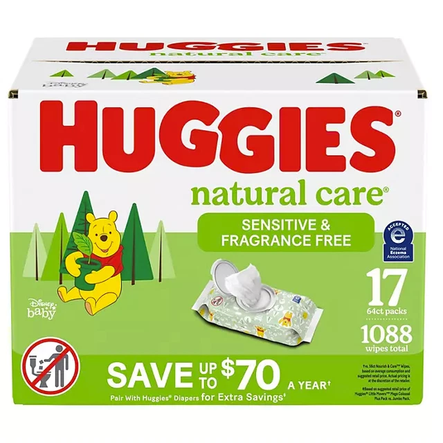 Huggies Natural Care Sensitive, Fragrance Free Baby Wipes, 17 Packs (1088 ct.)