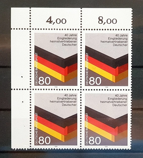 Bund 1985 ** Mi 1265 Eingliederung Eckrandviererblock 4er Ecke oben links (182)