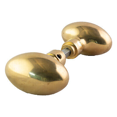 High End Heavy Oval Door Knob Set Thick Polished Brass Sold as a Pair