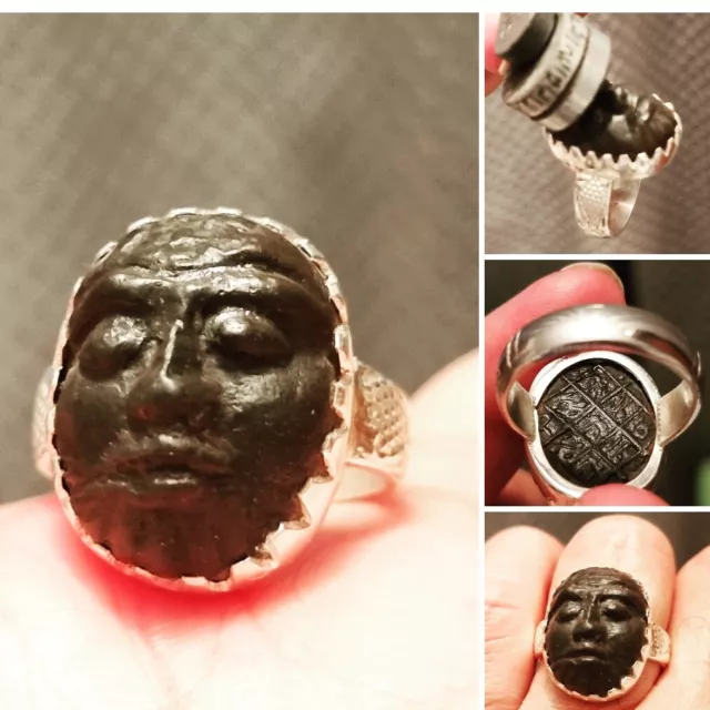 Spiritual خاتم حجر هبهابHabhab Magnet carved Lady FaceTalisman 925 silver ring10