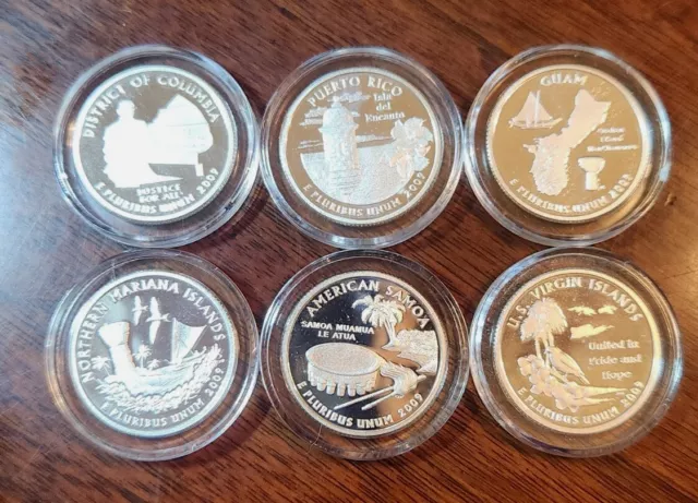 2009 S - Territories Quarter  90% Silver, 6 Coins in capsules + GOLD FRAKES VAIL