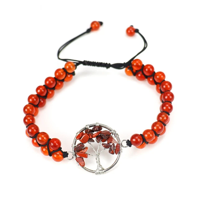 7 Chakra Tree Of Life Charm Bracelet Natural Flame Jasper GemStone Reiki Healing