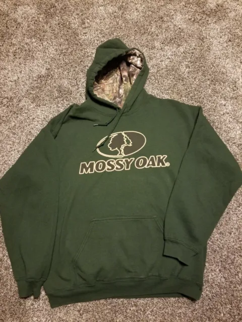 Vintage Mossy Oak Green & Camo Hooded Sweatshirt Large