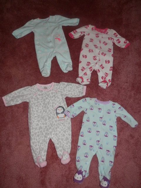 Lot Baby Girl Fleece Footed Sleepers Size 0 3 Months Carters