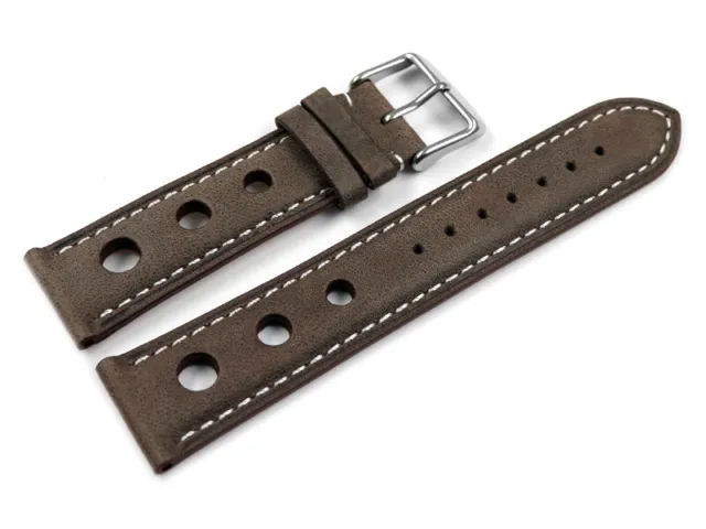 Bracelet montre - cuir de veau perforé - marron foncé - couture blanche NEUF