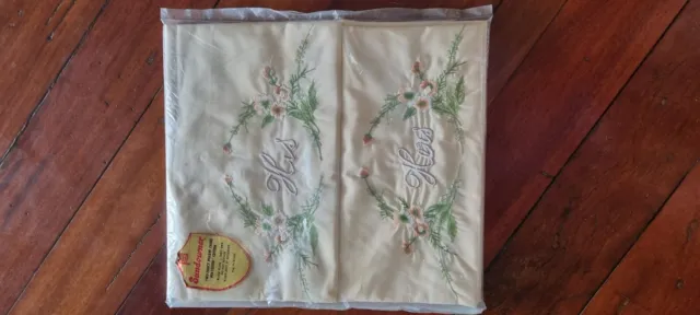 Vintage Sundowner Embroidered His & Hers Pillow Cases