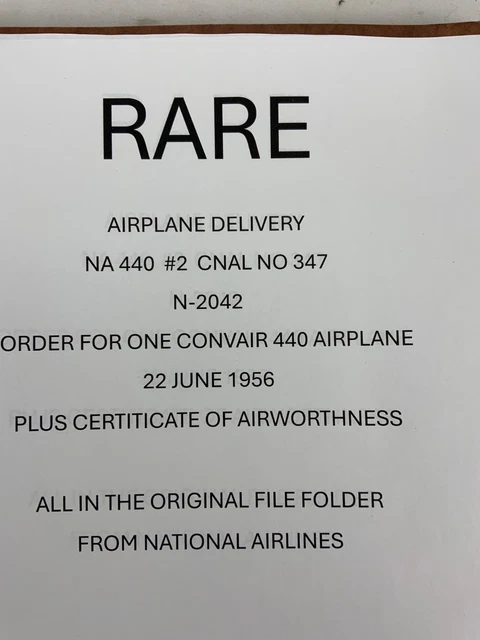 National 440 Code NATIONAL AIRLINES CONVAIR 440 Order 22 June 1956 Original Contract For ...