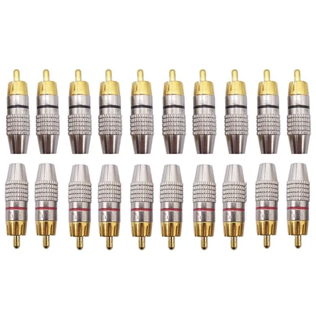 20 pièces connecteurs adaptateur de prise mâle plaqué or RCA avec soulagement