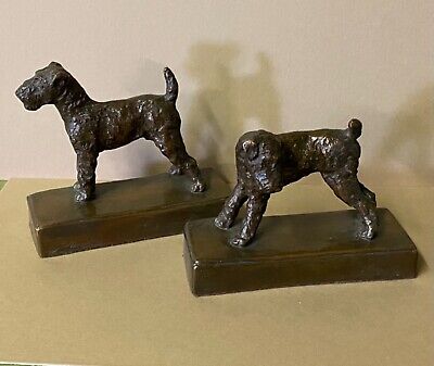 EB Parsons Terrier Dog Bronze Bookends Figure Sculpture Gorham Co Artist Signed