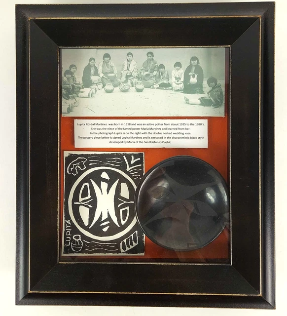 Lupita Roybal Martinez Pottery In Commemorative Shadow Box Display