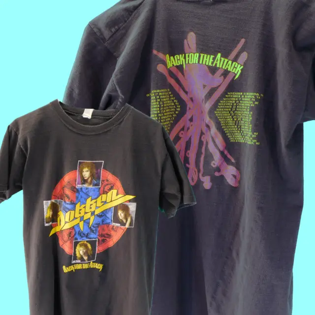 Vintage Dokken Back For The Attack Tour T-Shirt Single Stitch S/M (18.5" x 28")