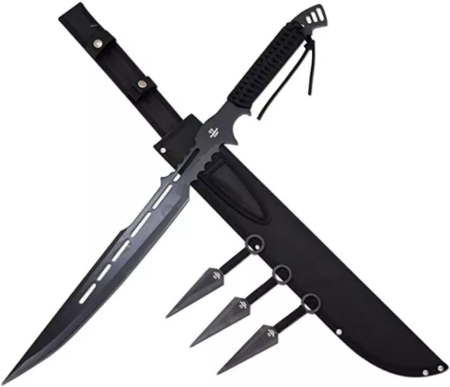 25" Ninja Sword Machete Set Full Tang Tactical Blade Black Katana