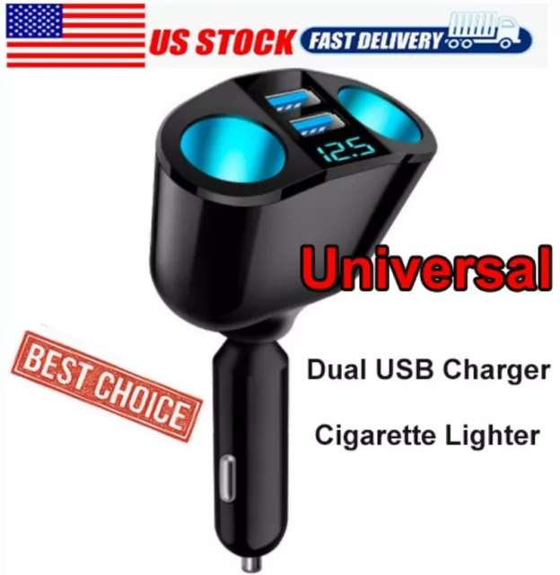 Car Cigarette Lighter Adapter Charger 2 Way Dual Socket Splitter Plug USB Outlet